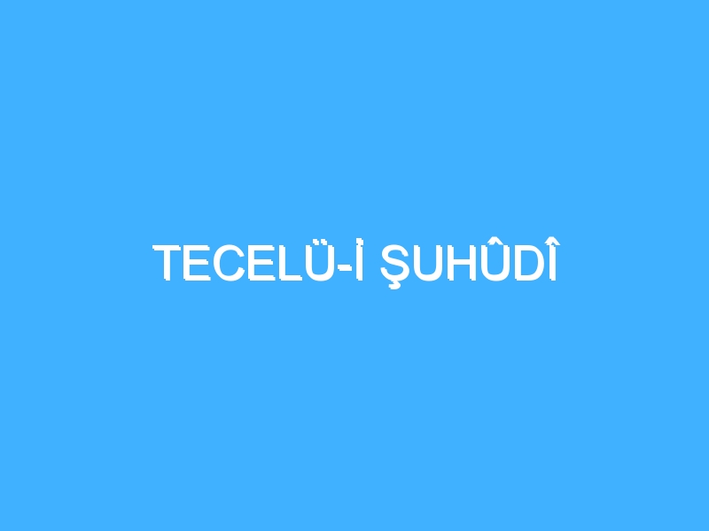 TECELÜ-İ ŞUHÛDÎ 1 TECELÜ-İ ŞUHÛDÎ