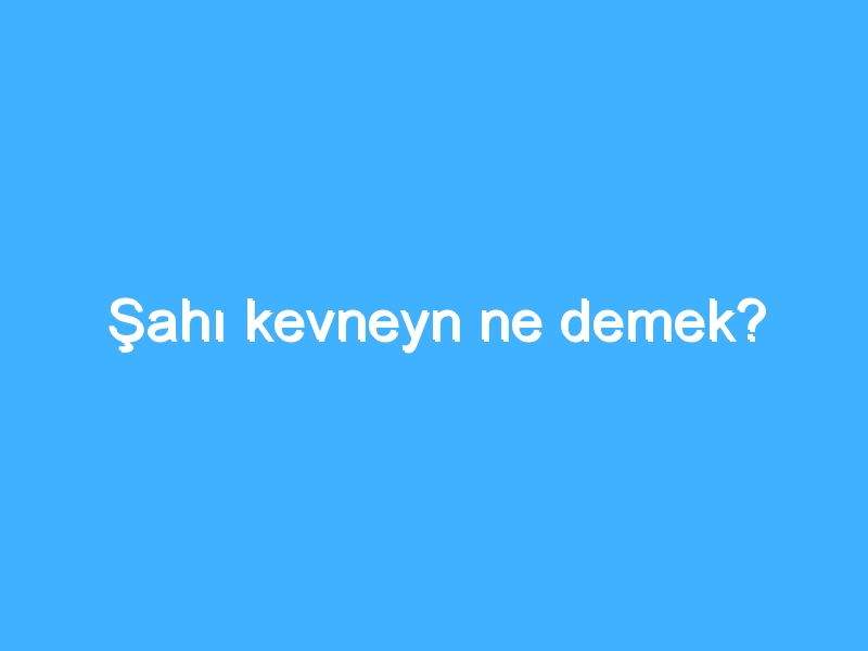 Şahı kevneyn ne demek?