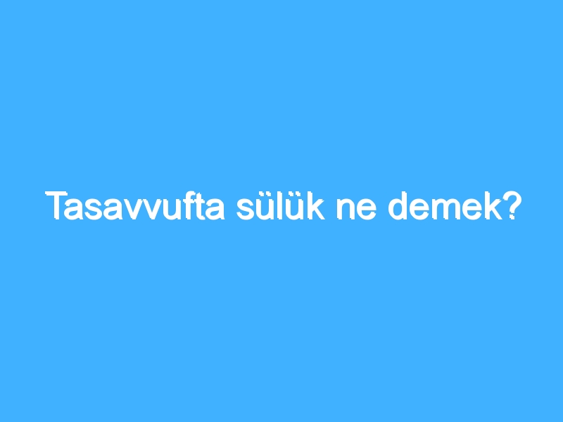Tasavvufta sülük ne demek? 1 Tasavvufta sülük ne demek?