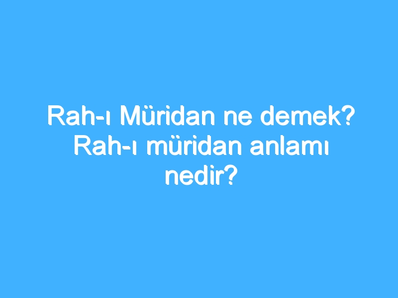Rah-ı Müridan ne demek? Rah-ı müridan anlamı nedir? 1 Rah-ı Müridan ne demek? Rah-ı müridan anlamı nedir?