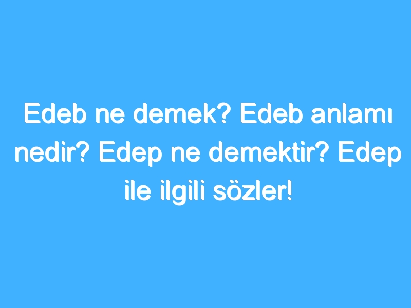Edeb ne demek? Edeb anlamı nedir? Edep ne demektir? Edep ile ilgili sözler!