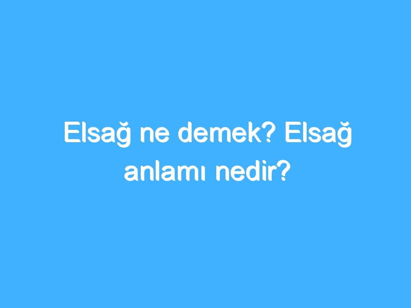 Elsağ ne demek? Elsağ anlamı nedir?