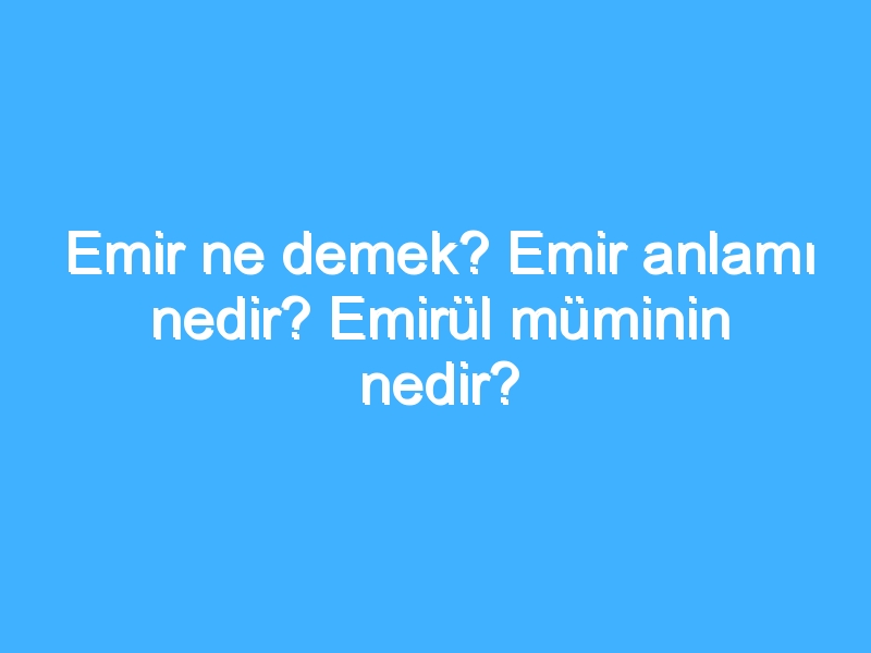 Emir ne demek? Emir anlamı nedir? Emirül müminin nedir?