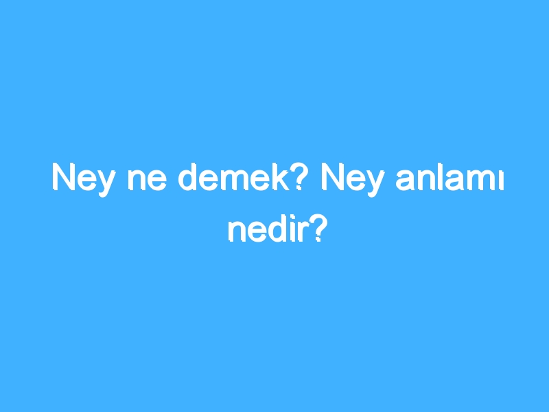 Ney ne demek? Ney anlamı nedir?