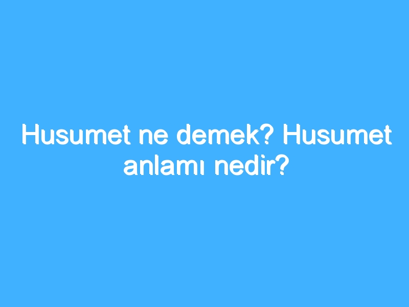 Husumet ne demek? Husumet anlamı nedir?