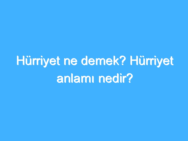Hürriyet ne demek? Hürriyet anlamı nedir?