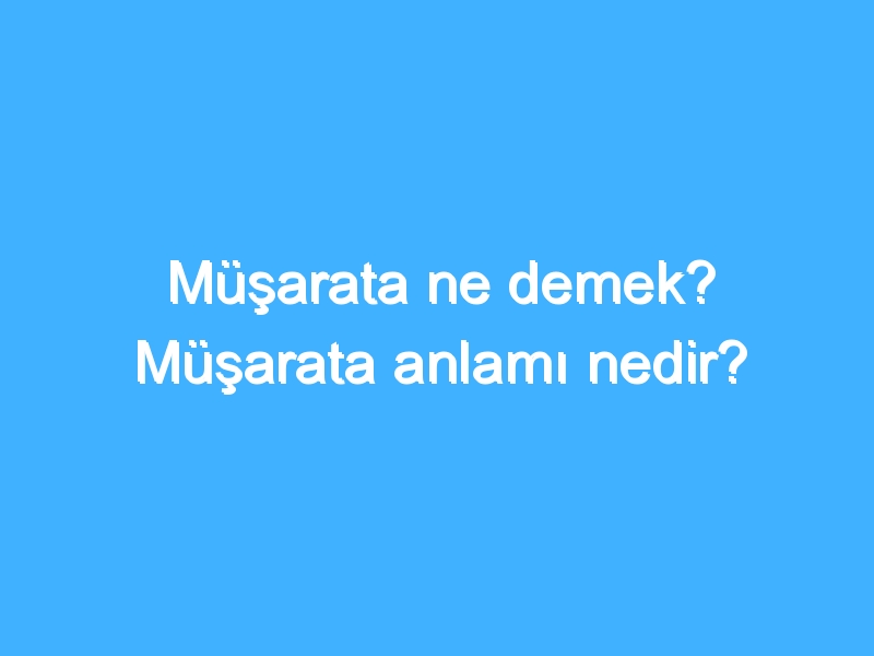 Müşarata ne demek? Müşarata anlamı nedir?