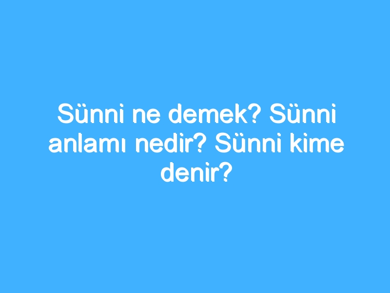 Sünni ne demek? Sünni anlamı nedir? Sünni kime denir?