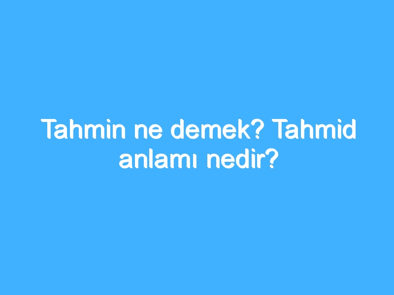 Tahmin ne demek? Tahmid anlamı nedir?