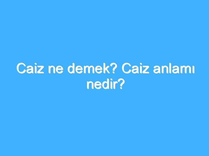 Caiz ne demek? Caiz anlamı nedir?