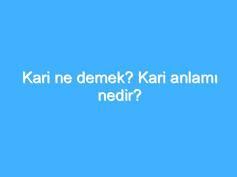 Kari ne demek? Kari anlamı nedir?
