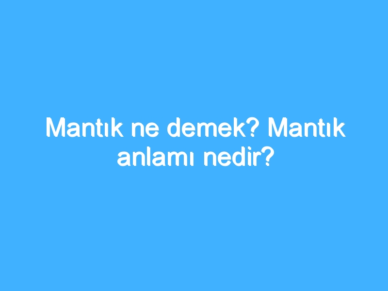 Mantık ne demek? Mantık anlamı nedir?