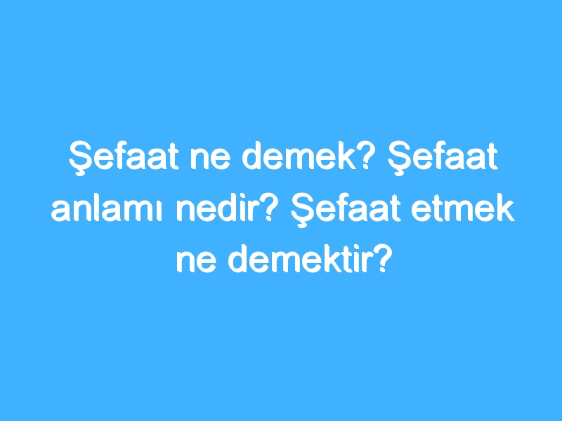 Şefaat ne demek? Şefaat anlamı nedir? Şefaat etmek ne demektir?