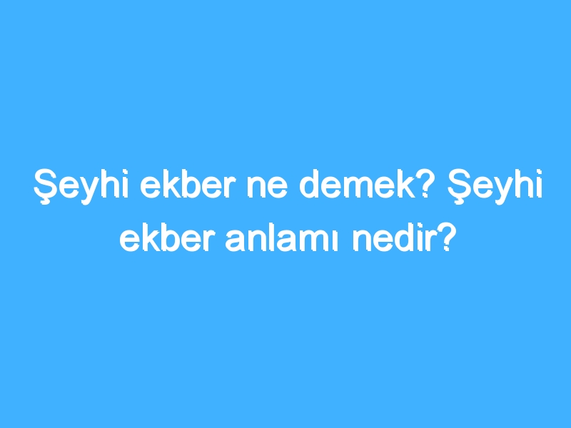 Şeyhi ekber ne demek? Şeyhi ekber anlamı nedir?