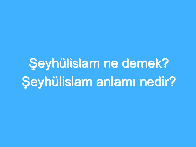 Şeyhülislam ne demek? Şeyhülislam anlamı nedir?