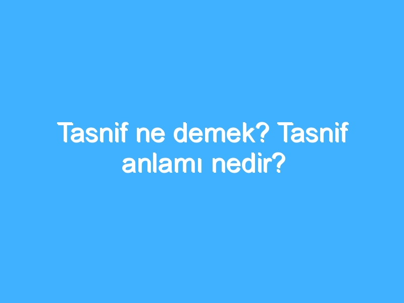 Tasnif ne demek? Tasnif anlamı nedir?