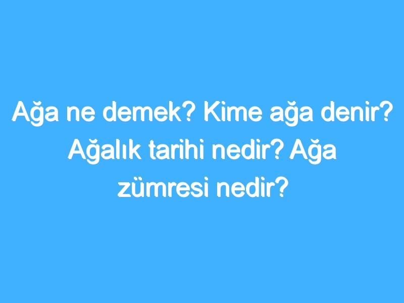 Ağa ne demek? Kime ağa denir? Ağalık tarihi nedir? Ağa zümresi nedir?