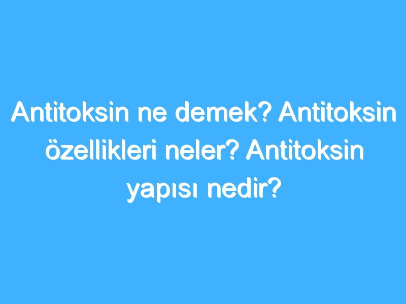 Antitoksin ne demek? Antitoksin özellikleri neler? Antitoksin yapısı nedir?