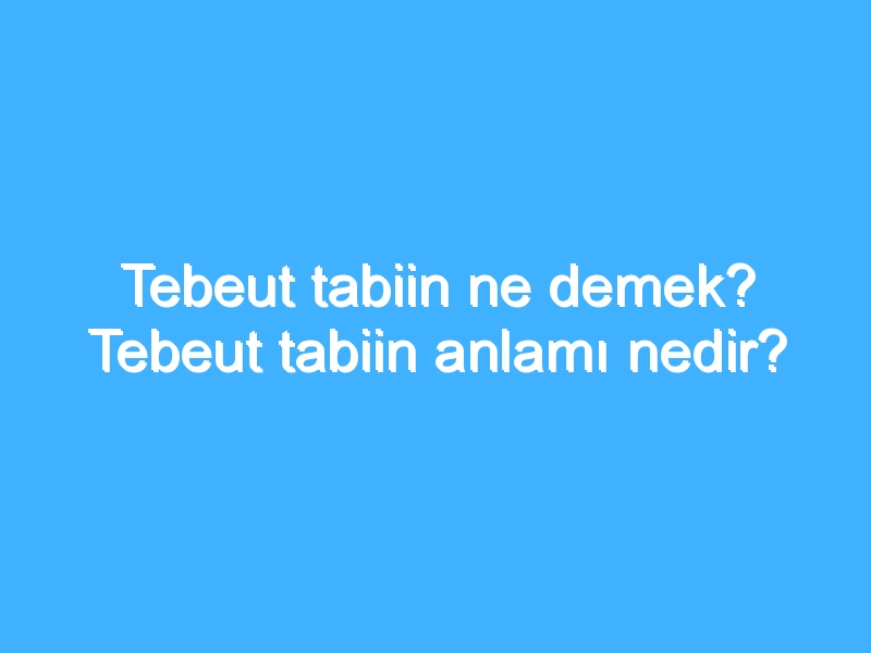 Tebeut tabiin ne demek? Tebeut tabiin anlamı nedir? 1 Tebeut tabiin ne demek? Tebeut tabiin anlamı nedir?