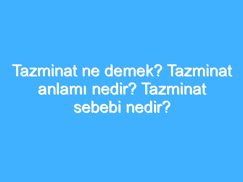 Tazminat ne demek? Tazminat anlamı nedir? Tazminat sebebi nedir? 1 Tazminat ne demek? Tazminat anlamı nedir? Tazminat sebebi nedir?