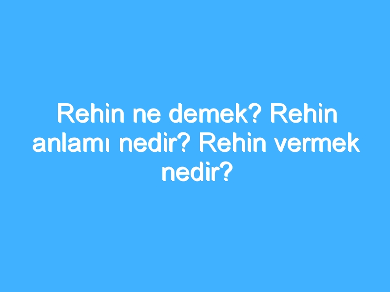 Rehin ne demek? Rehin anlamı nedir? Rehin vermek nedir? 1 Rehin ne demek? Rehin anlamı nedir? Rehin vermek nedir?