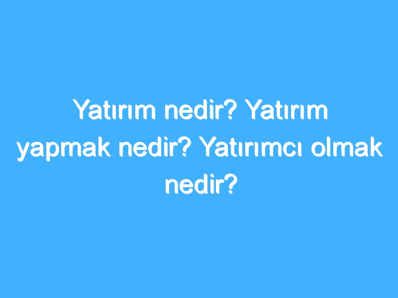 Yatırım nedir? Yatırım yapmak nedir? Yatırımcı olmak nedir? 1 Yatırım nedir? Yatırım yapmak nedir? Yatırımcı olmak nedir?