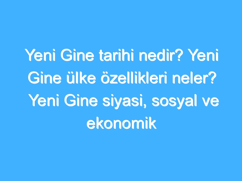 Yeni Gine tarihi nedir? Yeni Gine ülke özellikleri neler? Yeni Gine siyasi, sosyal ve ekonomik yapısı!